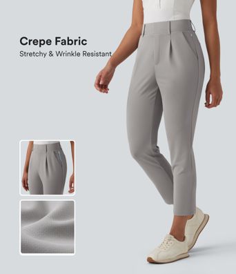 Pantalon de golf en crêpe taille haute, coupe fuselée, avec poches