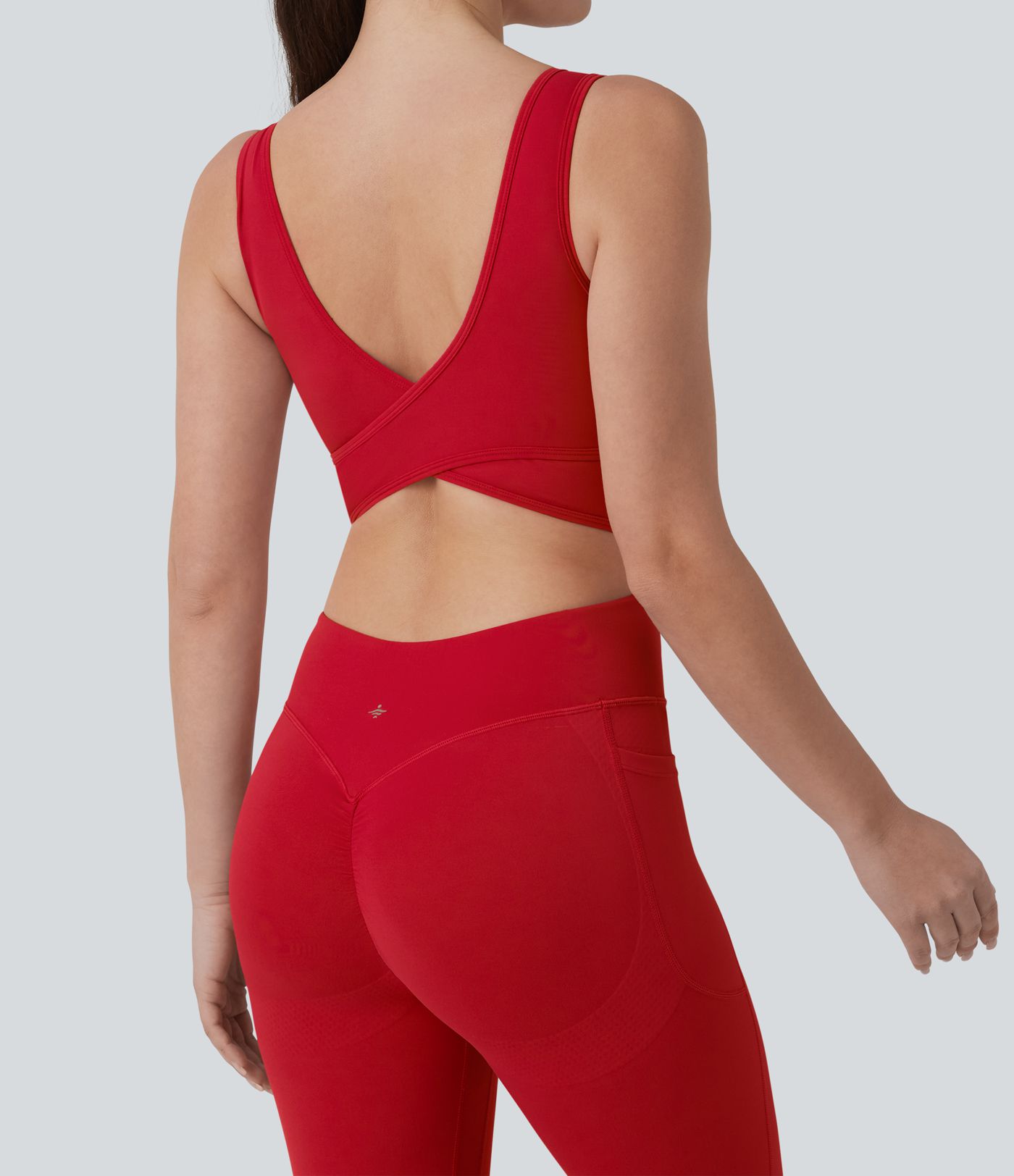 Halara UltraSculpt™ Crisscross Backless Tummy Control Butt Lifting Scrunch Non-Removable Pad Workout Flare Jumpsuit with Pockets-Easy Peezy