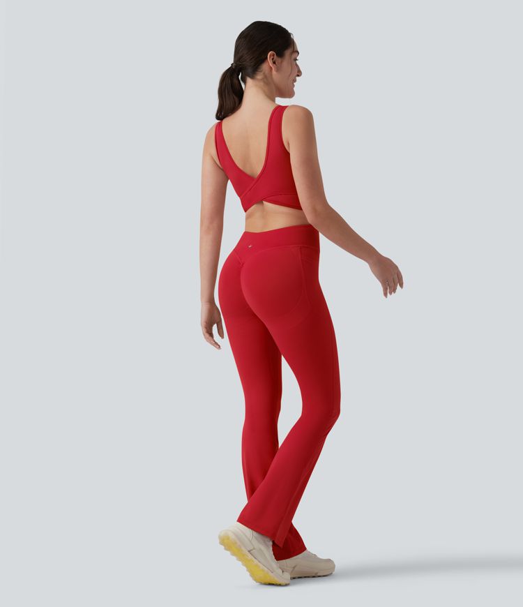 Halara UltraSculpt™ Crisscross Backless Tummy Control Butt Lifting Scrunch Non-Removable Pad Workout Flare Jumpsuit with Pockets-Easy Peezy