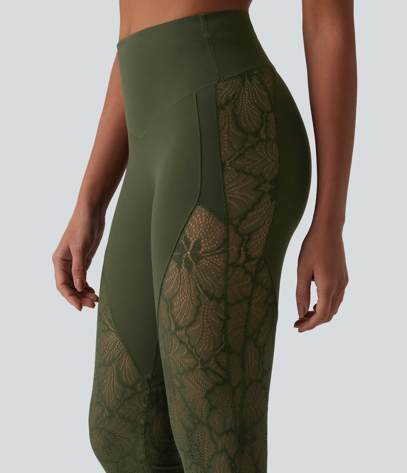 Pantalon de yoga évasé gainant taille haute avec dentelle contrastée et poche Halara UltraSculpt™