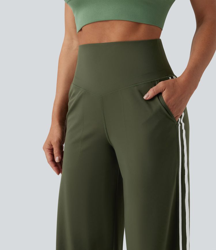 Halara UltraSculpt™ High Waisted Tummy Control Color Block Stripes Yoga Baggy Trousers with Pockets