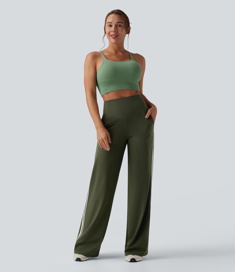 Halara UltraSculpt™ High Waisted Tummy Control Color Block Stripes Yoga Baggy Trousers with Pockets