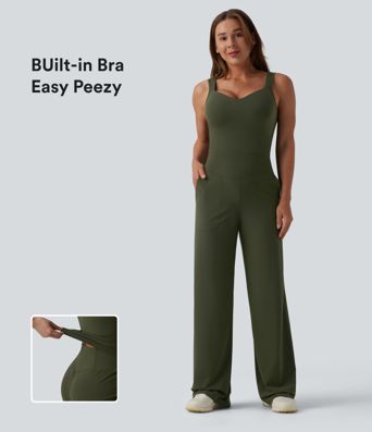 Halara UltraSculpt™ - Yoga-Jumpsuit mit Seitentaschen und geradem Bein - Easy Peezy Edition