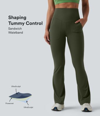 Legging de yoga bootcut taille haute gainant avec poches