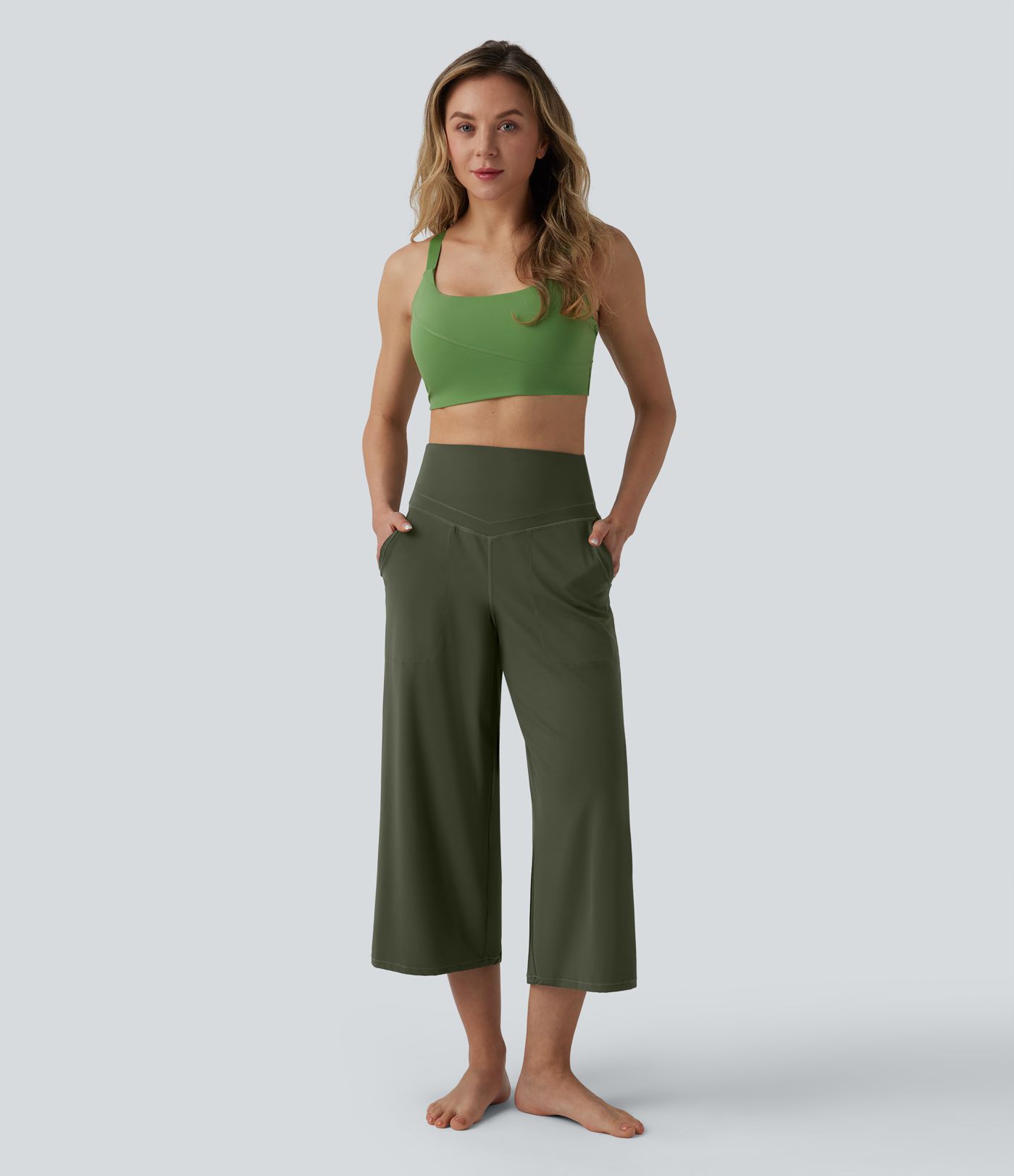 Halara UltraSculpt™ High Waisted Tummy Control Straight Leg Cropped Yoga Pants with Pockets