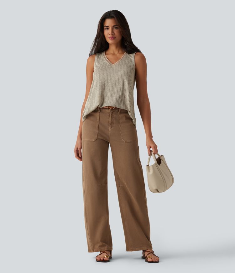 Débardeur décontracté col V maille côtelée