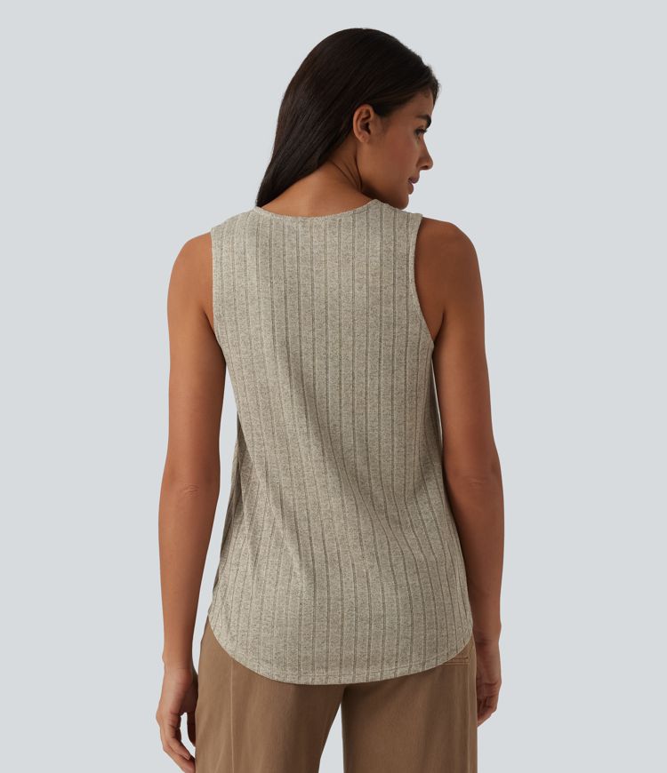 Débardeur décontracté col V maille côtelée