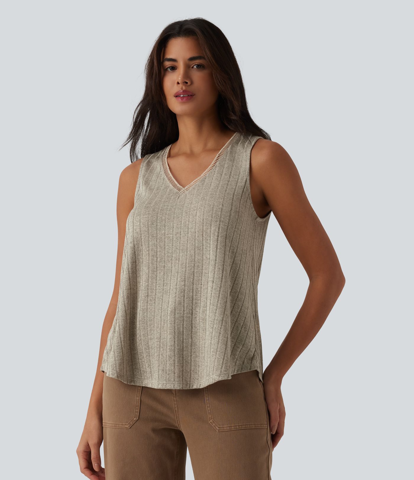 Débardeur décontracté col V maille côtelée