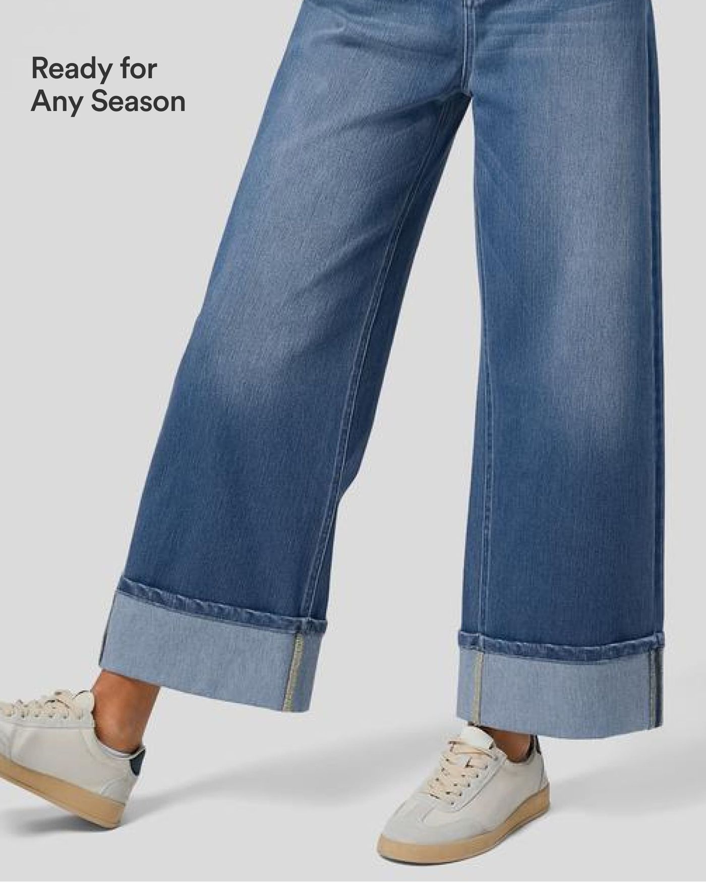 Halara Flex™ High Waisted Pockets Rolled Hem Wide Leg Washed Casual Jeans