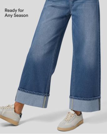Halara Flex™ High Waisted Pockets Rolled Hem Wide Leg Washed Casual Jeans
