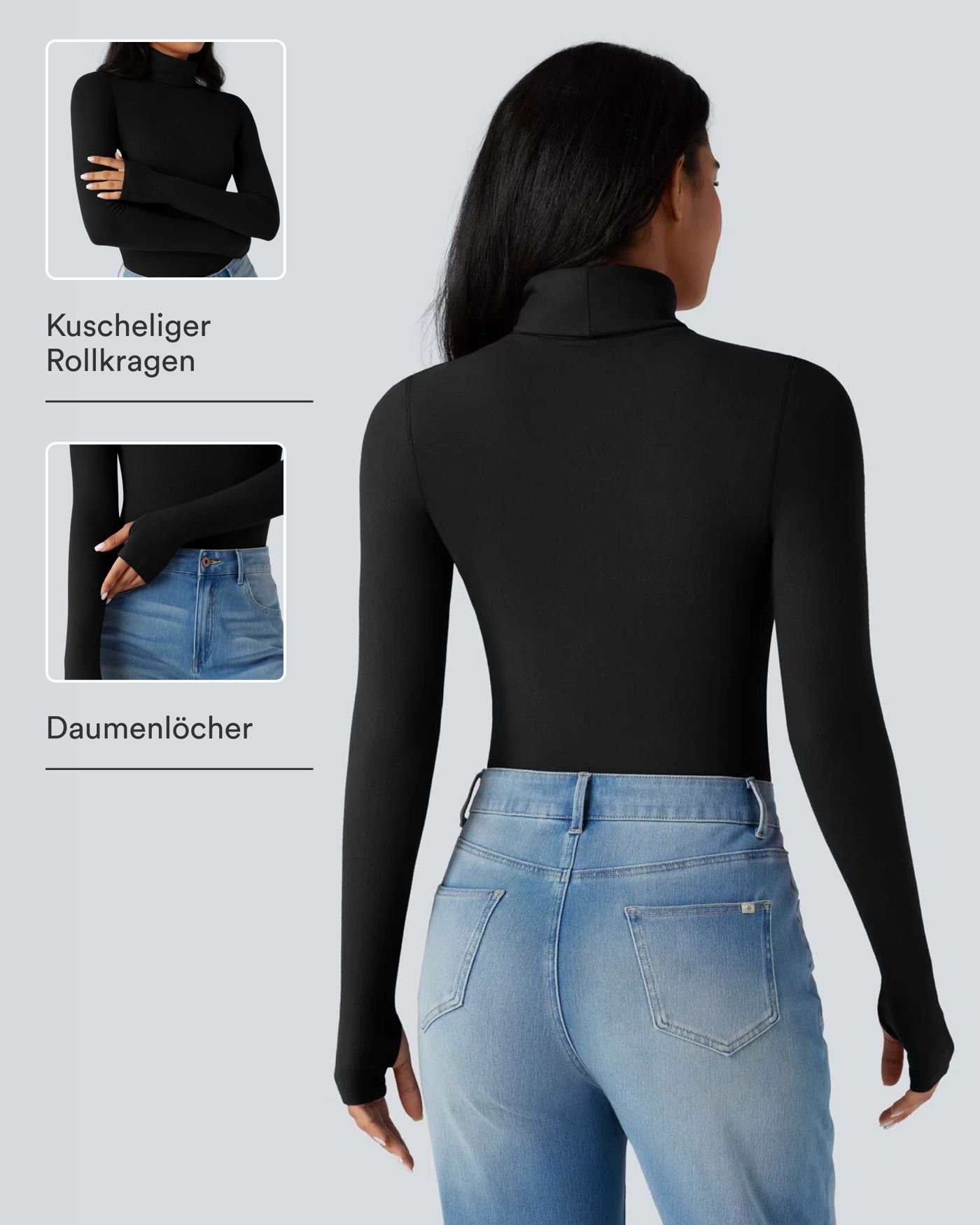 Lässiges, wärmendes Top mit Rollkragen, langen Ärmeln und Daumenlöchern​