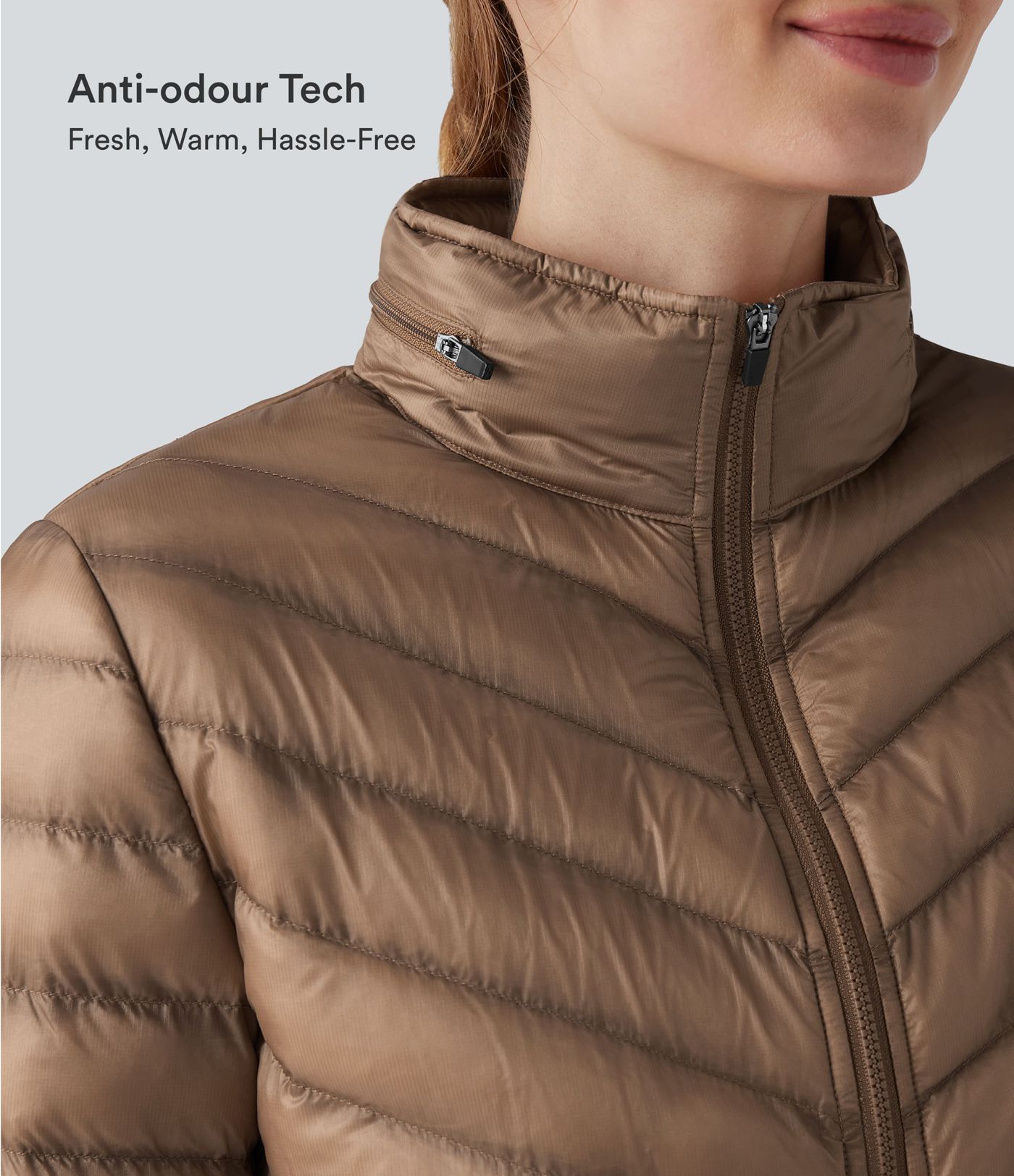 Packable Stand Collar Long Sleeve Zipper Casual Synthetic Down Jacket with Pockets