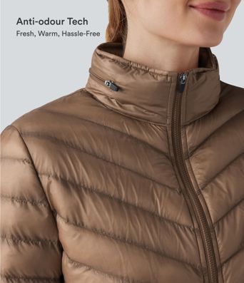 Packable Stand Collar Long Sleeve Zipper Casual Synthetic Down Jacket with Pockets