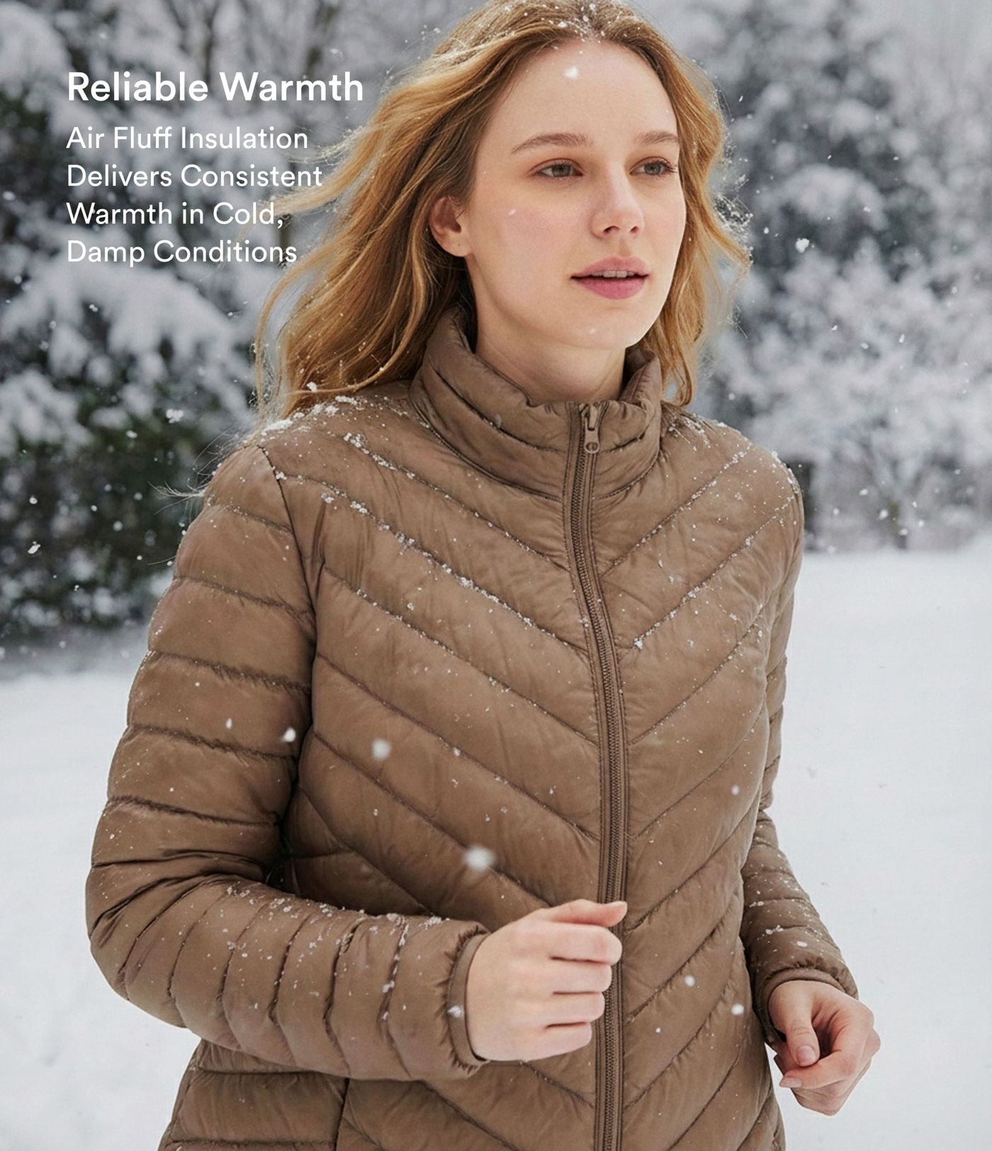 Packable Stand Collar Long Sleeve Zipper Casual Synthetic Down Jacket with Pockets