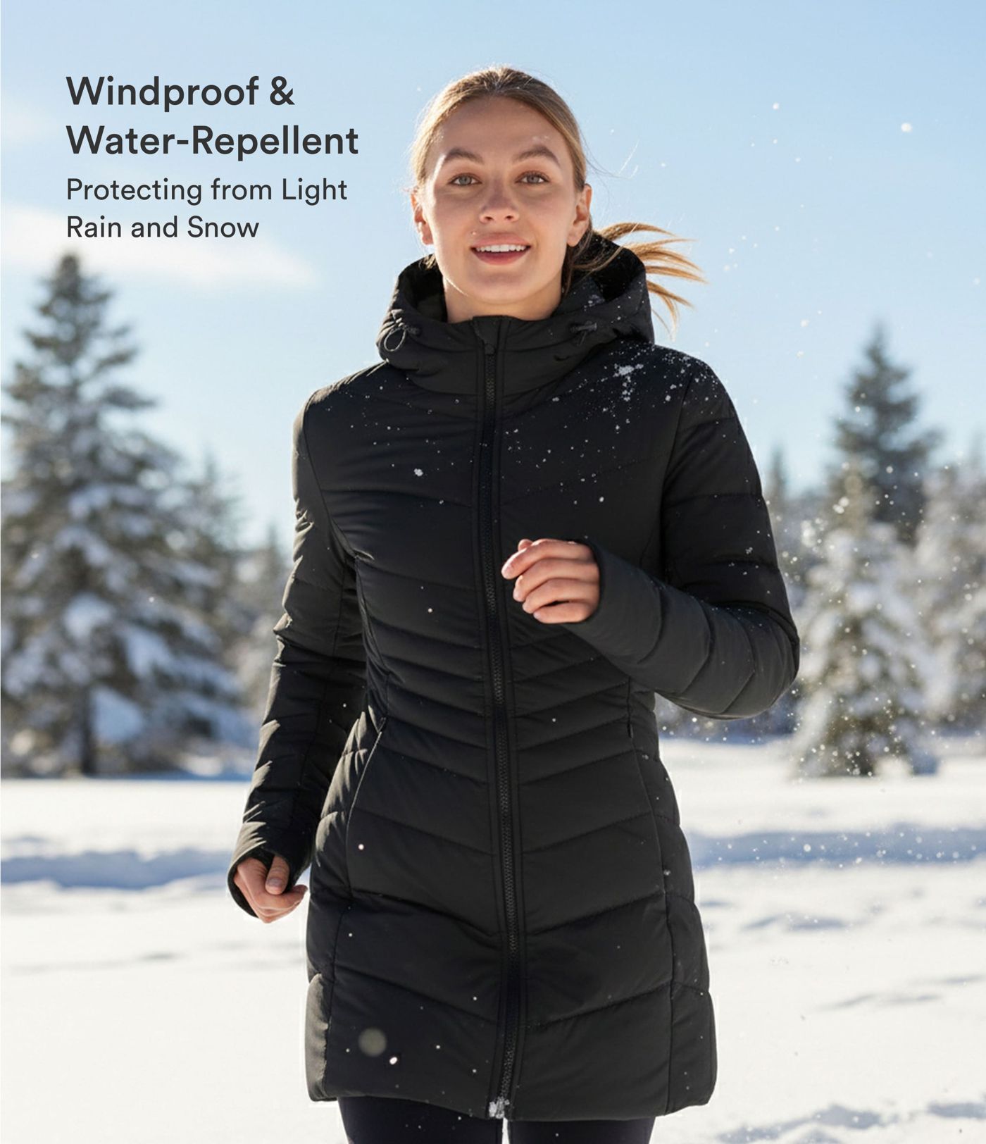 PuffFlex Hooded Longline Stretchy Casual Padded Jacket with Pockets