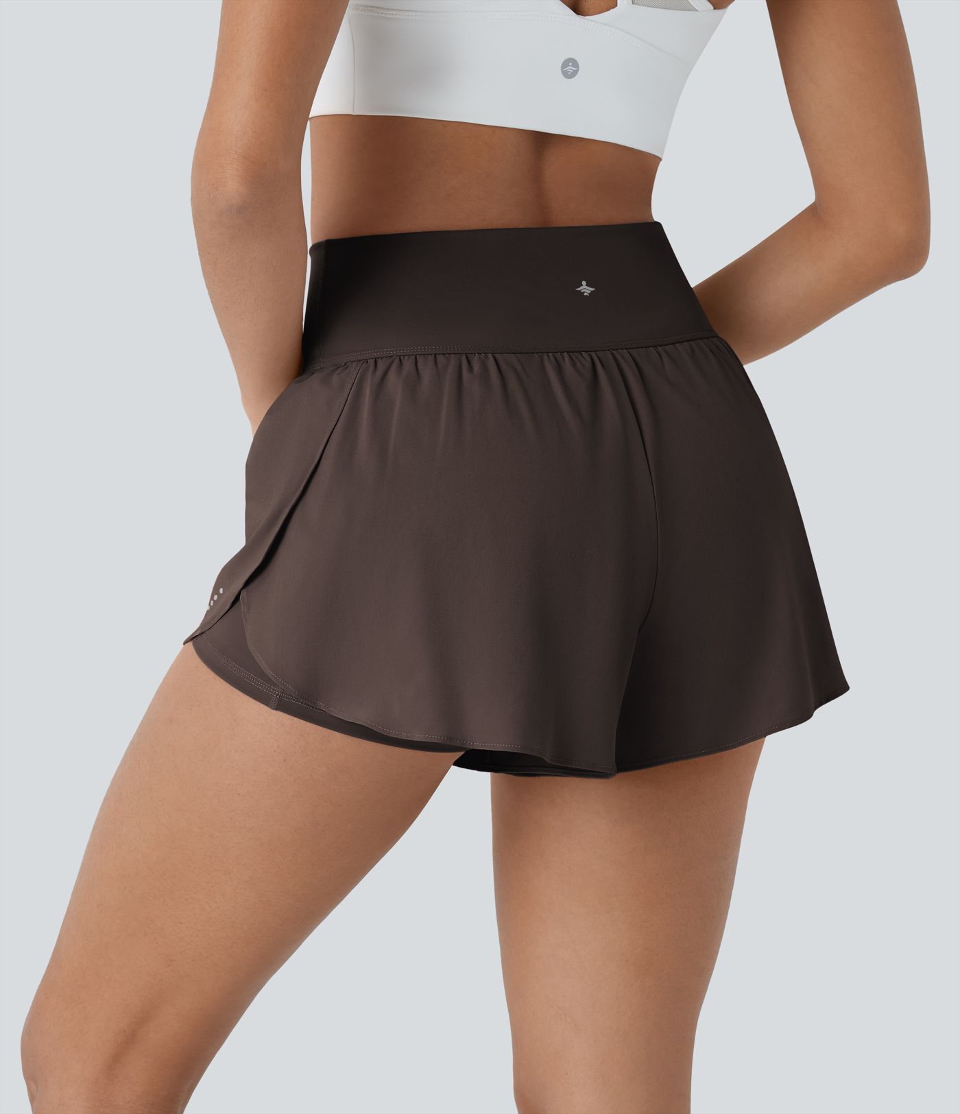 SoftlyZero™ QuickDry High Waisted Tummy Control Reflective Dots Crossover Hem 2-in-1 Running Shorts 3'' with Pockets