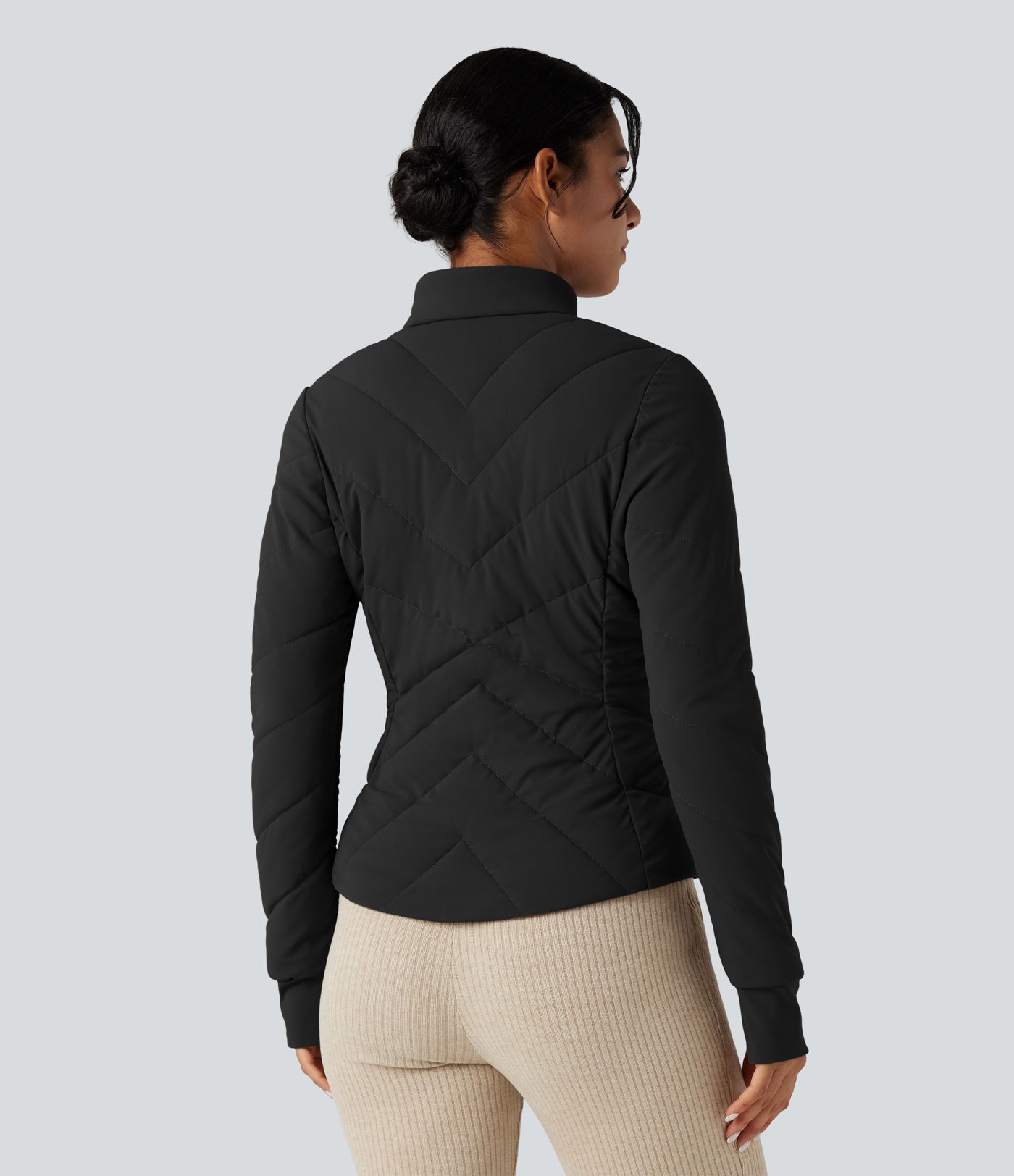 PuffFlex Stand Collar Long Sleeve Thumb Hole Casual Padded Jacket with Pockets