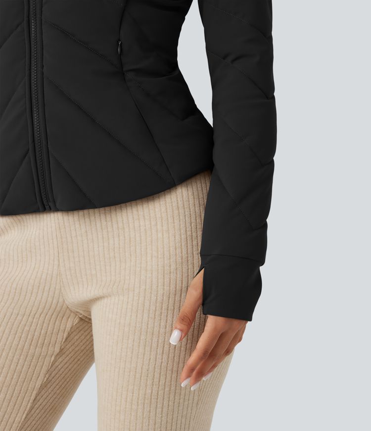 PuffFlex Stand Collar Long Sleeve Thumb Hole Casual Padded Jacket with Pockets