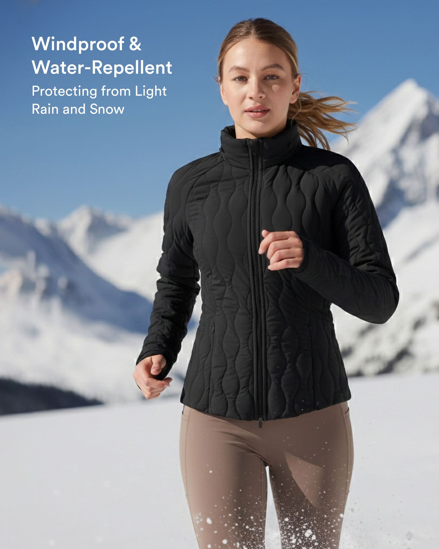 PuffFlex High-neck Thumb Holes Stretchy Workout Padded Jacket with Pockets-Packable Neck Pillow