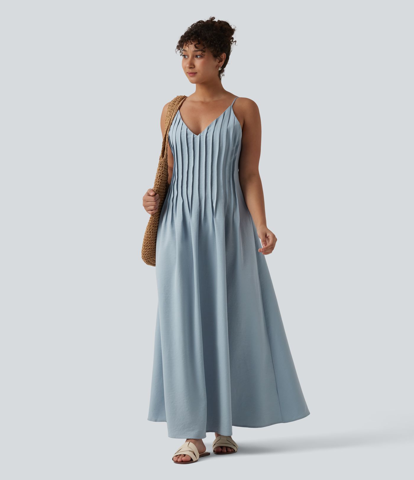V Neck Maxi Slip Dress with Pockets V Neck Maxi Slip Dress with Pockets