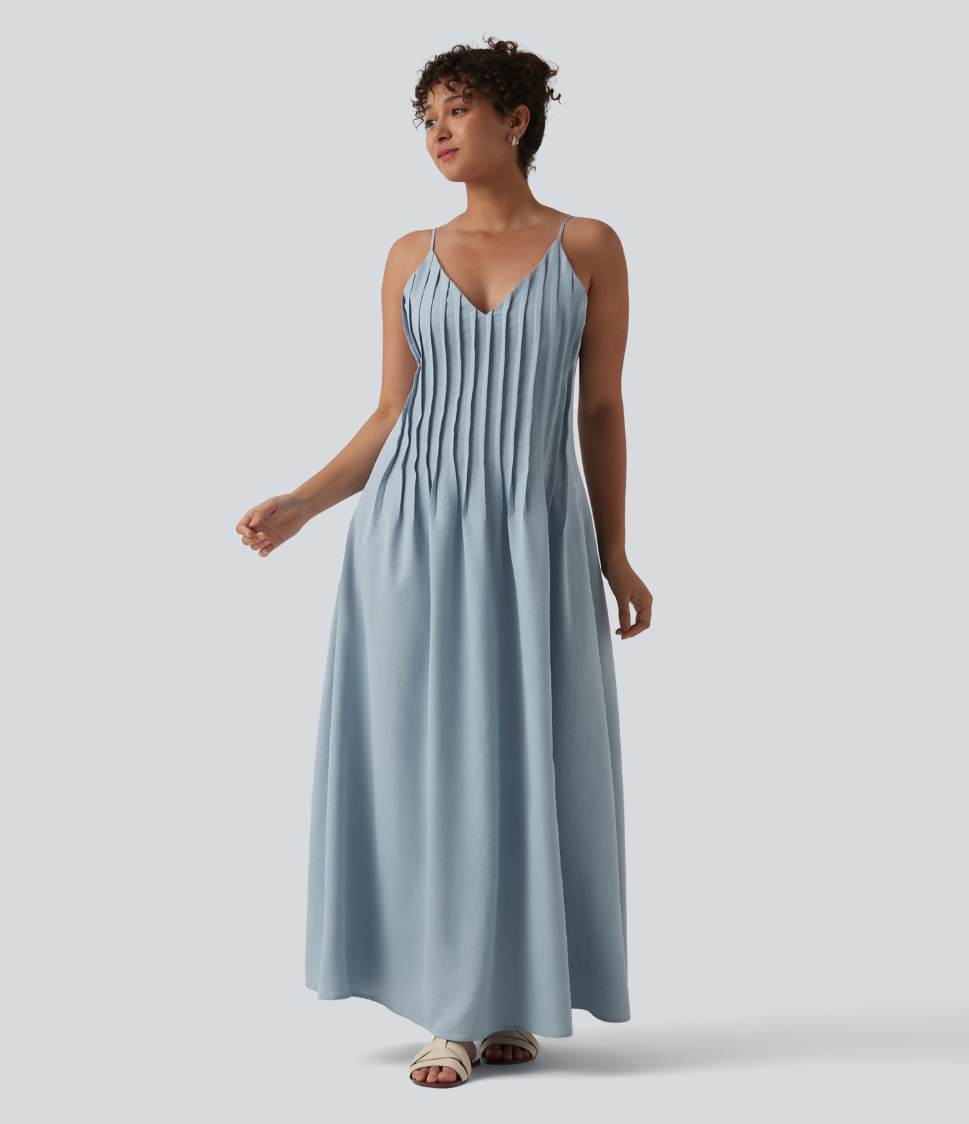V Neck Maxi Slip Dress with Pockets V Neck Maxi Slip Dress with Pockets