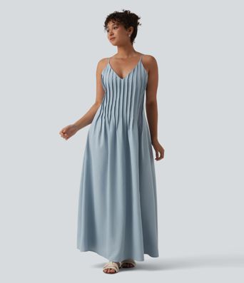 V Neck Maxi Slip Dress with Pockets