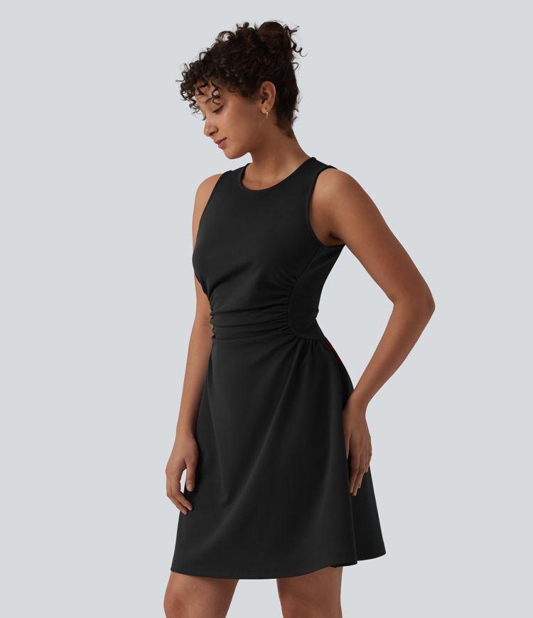black mini work dress Button Up Cut Out Crepe Mock Neck, You Better Work Mini Dress in Black, Size S,