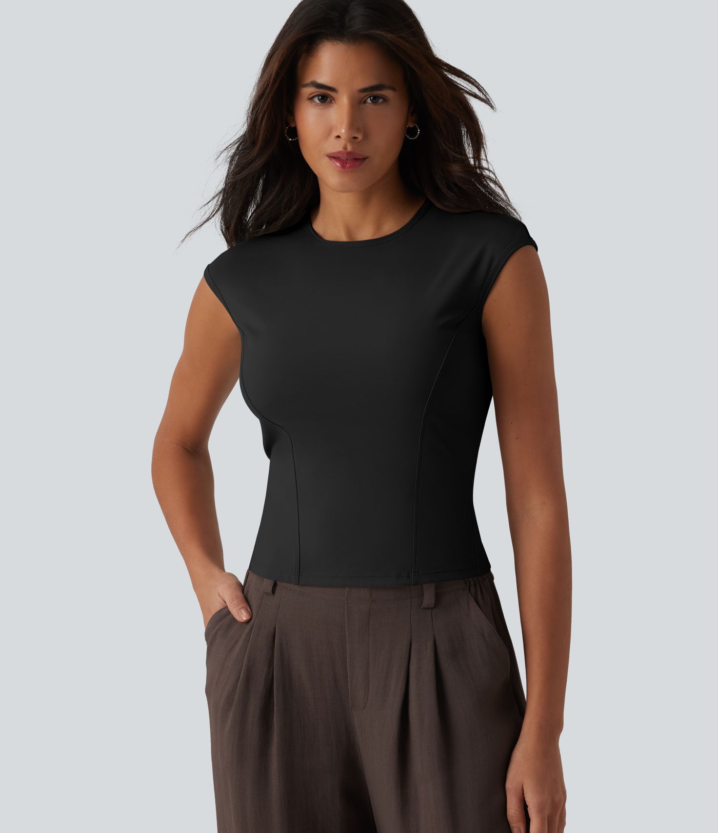 Round Neck Cap Sleeve Casual T-Shirt