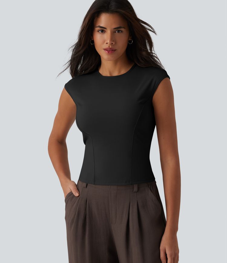 Round Neck Cap Sleeve Casual T-Shirt