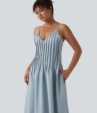 V Neck Maxi Slip Dress with Pockets