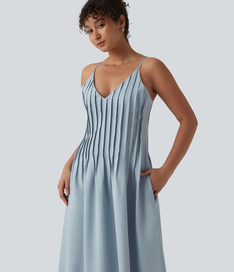 V Neck Maxi Slip Dress with Pockets