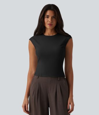 Round Neck Cap Sleeve Casual T-Shirt