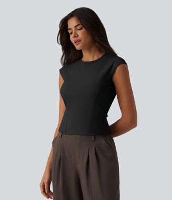 Round Neck Cap Sleeve Casual T-Shirt