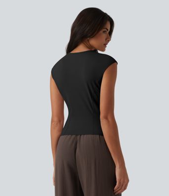 Round Neck Cap Sleeve Casual T-Shirt