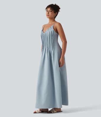 V Neck Maxi Slip Dress with Pockets