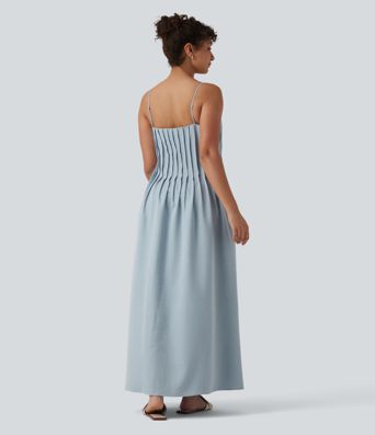 V Neck Maxi Slip Dress with Pockets