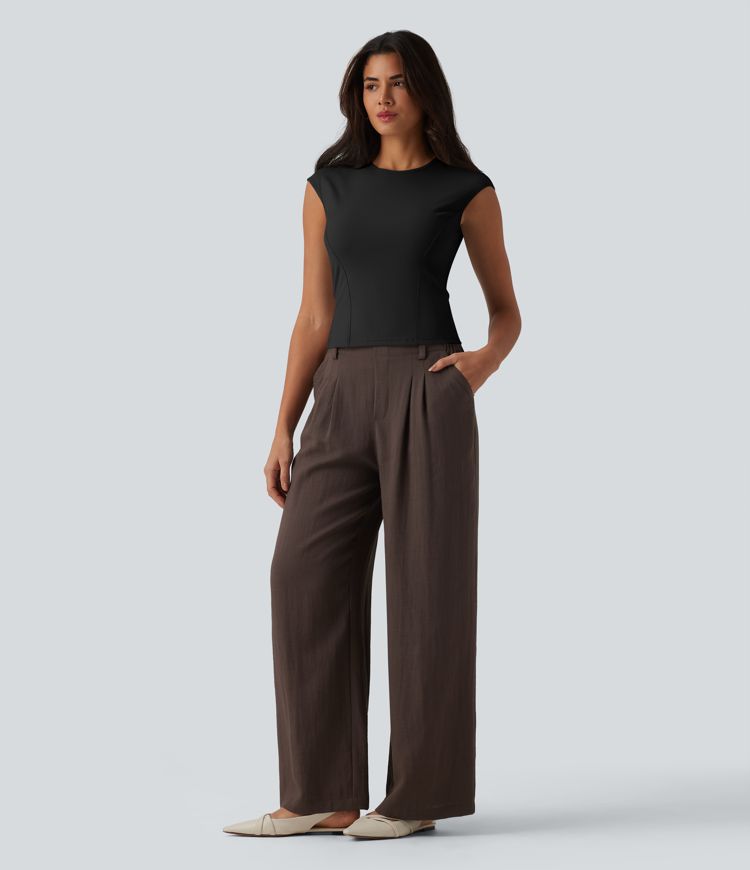 Round Neck Cap Sleeve Casual T-Shirt