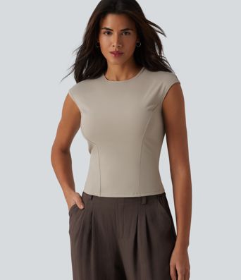 Round Neck Cap Sleeve Casual T-Shirt