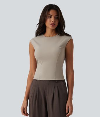 Round Neck Cap Sleeve Casual T-Shirt