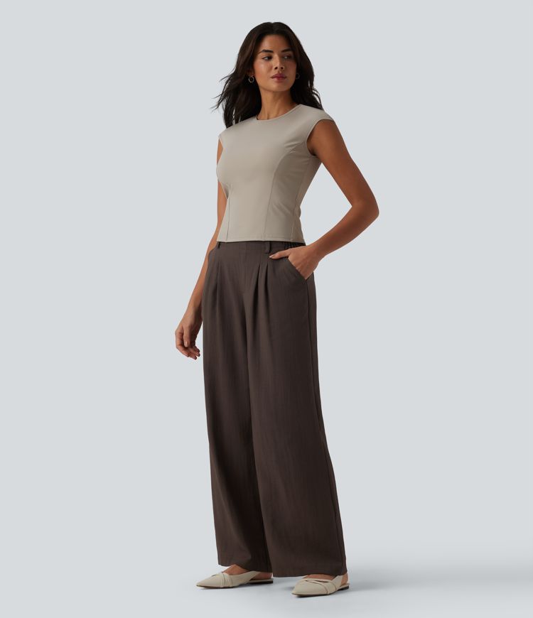 Round Neck Cap Sleeve Casual T-Shirt