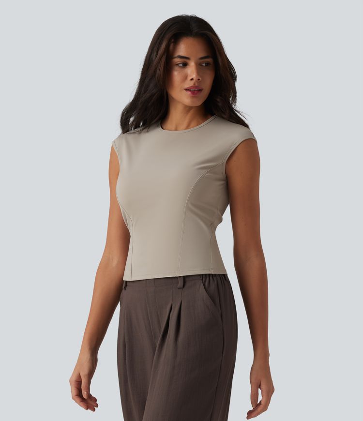 Round Neck Cap Sleeve Casual T-Shirt