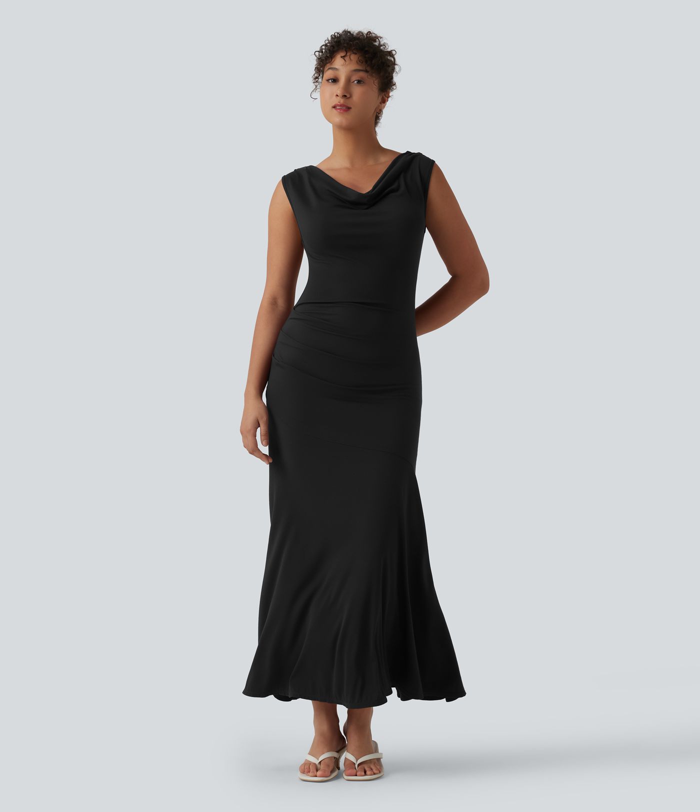 Ribbed Cowl Neck Sleeveless Maxi Casual Dress Ribbed Cowl Neck Sleeveless Maxi Casual Dress