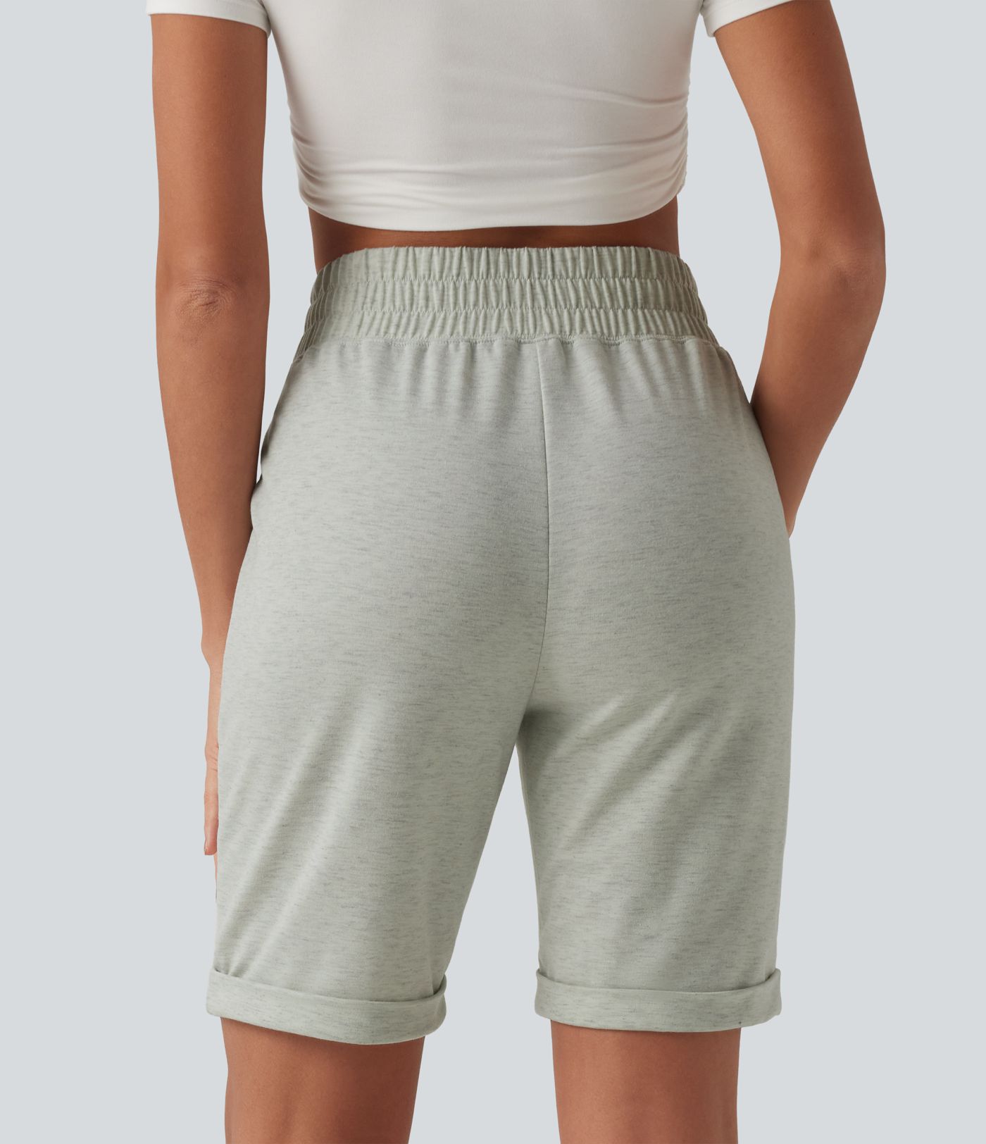 High Waisted Rolled Hem Casual Shorts with Pockets