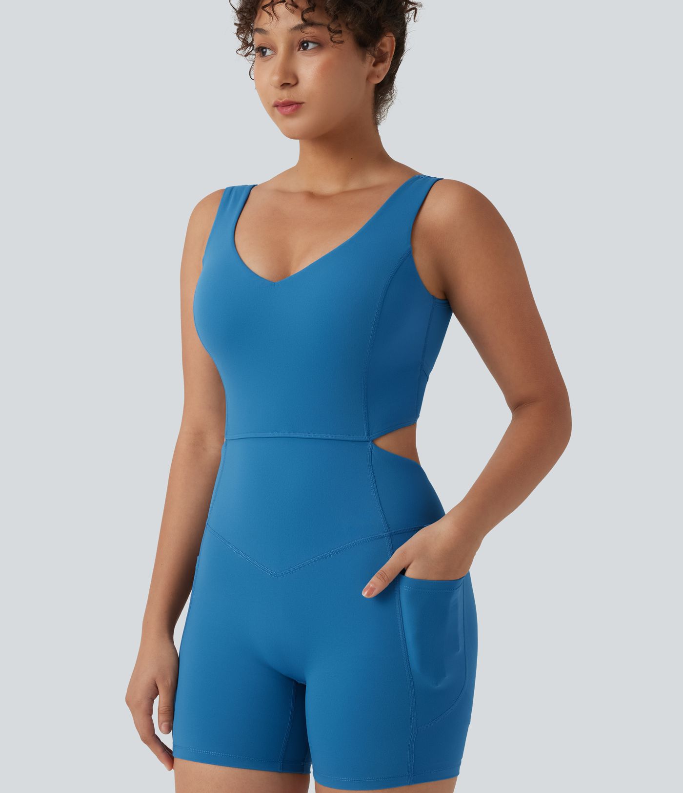 Halara UltraSculpt™ Crisscross Backless Tummy Control Butt Lifting Scrunch Non-Removable Pad Workout Skinny Playsuit with Pockets-Easy Peezy