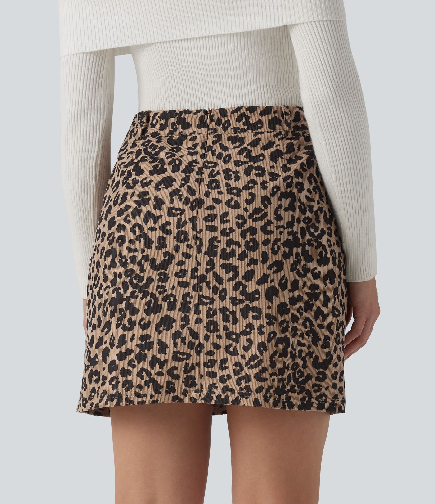 High Waisted 2-in-1 Leopard Print Mini Casual Skirt with Pocket-Longer Length
