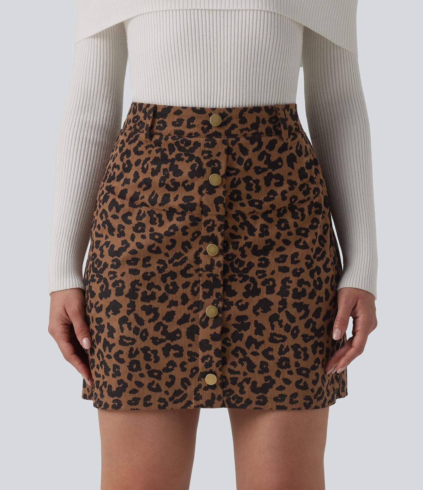 High Waisted 2-in-1 Leopard Print Mini Casual Skirt with Pocket-Longer Length High Waisted 2-in-1 Leopard Print Mini Casual Skirt with Pocket-Longer Length