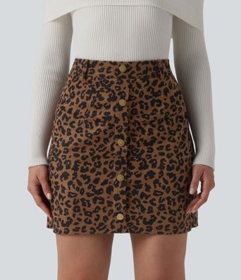 High Waisted 2-in-1 Leopard Print Mini Casual Skirt with Pocket-Longer Length High Waisted 2-in-1 Leopard Print Mini Casual Skirt with Pocket-Longer Length