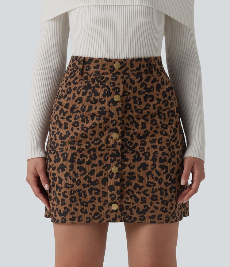 High Waisted 2-in-1 Leopard Print Mini Casual Skirt with Pocket-Longer Length High Waisted 2-in-1 Leopard Print Mini Casual Skirt with Pocket-Longer Length
