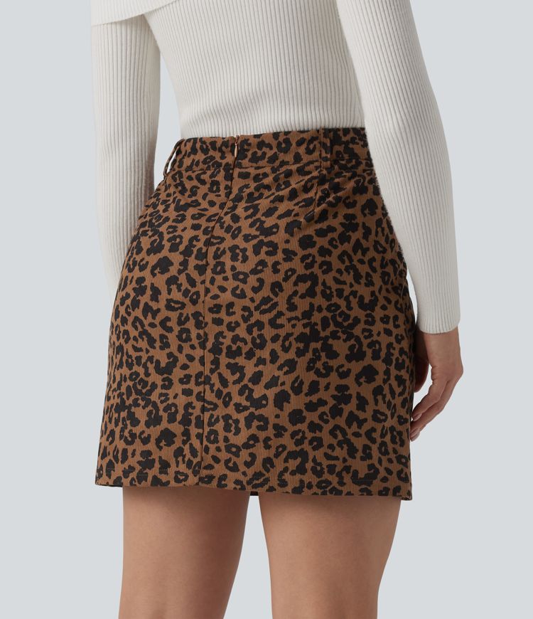High Waisted 2-in-1 Leopard Print Mini Casual Skirt with Pocket-Longer Length High Waisted 2-in-1 Leopard Print Mini Casual Skirt with Pocket-Longer Length