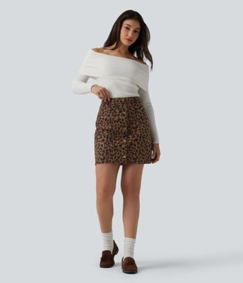 High Waisted 2-in-1 Leopard Print Mini Casual Skirt with Pocket-Longer Length High Waisted 2-in-1 Leopard Print Mini Casual Skirt with Pocket-Longer Length